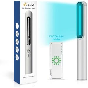 UV-C Light Sanitizer Wand - Powerful 253nm UV Light Rechargeable Handheld Ultraviolet Portable for Home, Office, Travel - Total Transparency UVC Test Card Included Silver