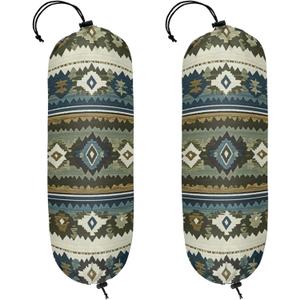 Boho Ethnic Stripes Plastic Bag Holder 2 Pcs Grocery Bag Organizer Reusable Trash Bags Organizer Wall Mount Washable Kitchen Dispenser Holders with Drawstring Closure