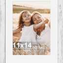 Hongkee 11x14 Picture Frame with Real Glass - 8x10 Wooden Frame with Mat, Horizontal and Vertical Display for Wall or Tabletop (Distressed White, 1 Pack)