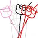 12 Kitty-Cat-Birthday-Party-Supplies-Decorations-Reusable-Silly-Crazy-Straws -for-Kids-Cute Red Pink Hello Cat Party Plastic Drinking Straws for Party Favor Decor Goodie Bags Stuffers