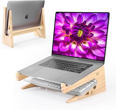 Wood Laptop Stand,Universal Computer Stands for Desk,Vertical Laptop Holder for MacBook Pro, Wooden Laptop Riser for MacBook Air, Dell, HP, Lenovo Compatible with 13.3 to 17.3 Inches All Laptops