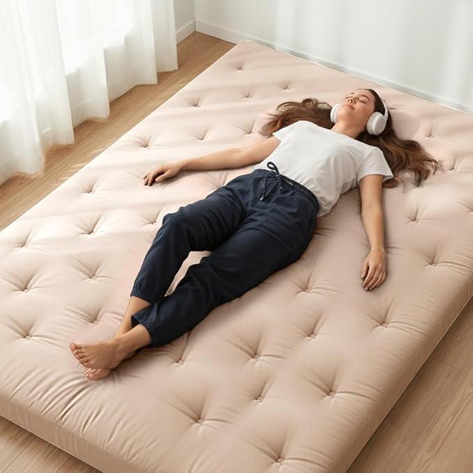 ZonLi Japanese Floor Futon Mattress 100% Cotton Washable Cover Foldable
75" x 54" Full Size 4" Thick Tatami Mat Sleeping Pad, Roll Up Floor Lounger Bed for Guest, Dormitory, Camping & Travel