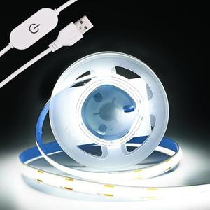 TUNICHX COB LED Strip Light 5V USB Tape 320LED/ m Dimmable LED Strip Light USB TV Backlight Flexible Under Cabinet Tape Light for Bedroom, Kitchen, Home DIY Lighting (6500K, 3.28FT)
