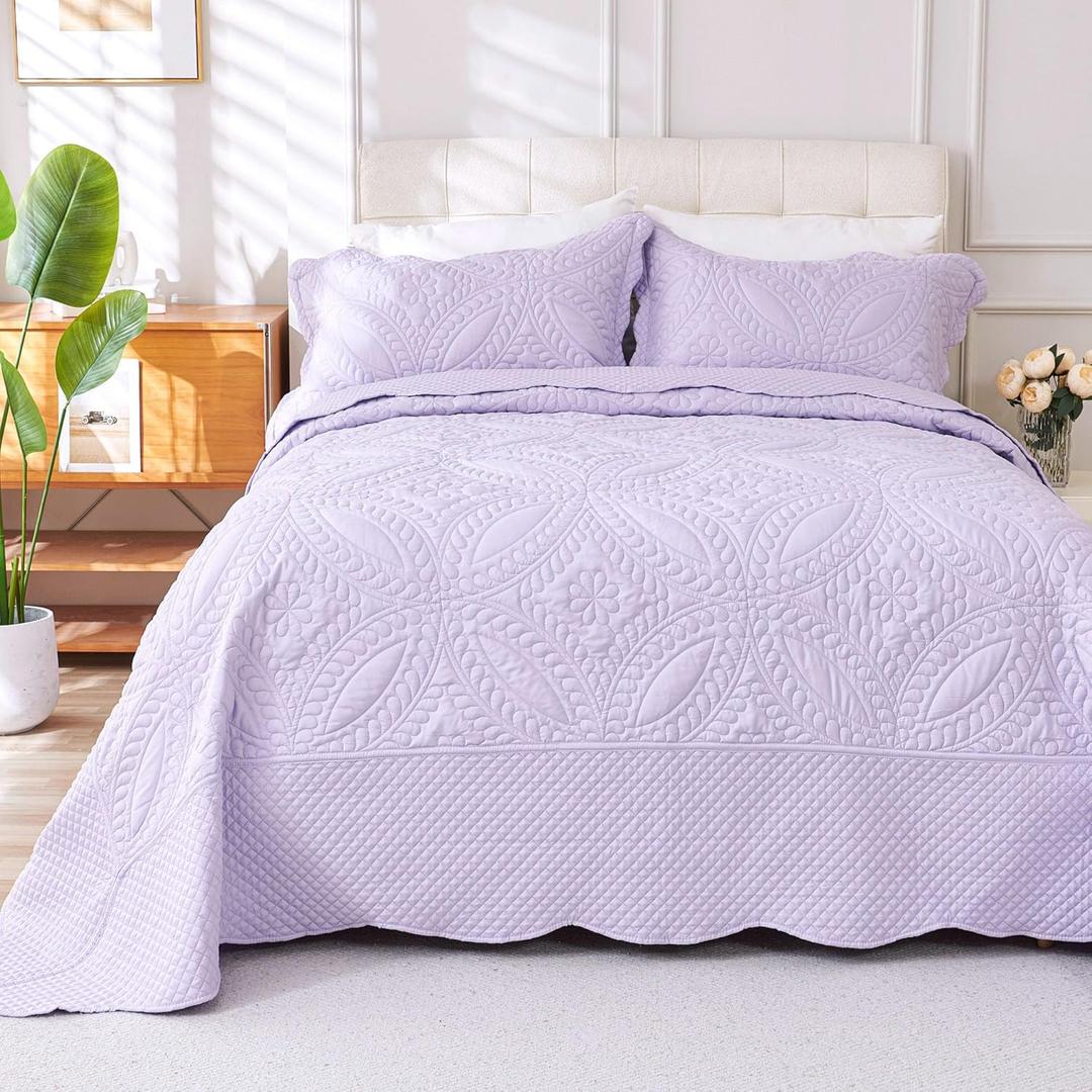 Cmfshape Oversize King Bedspread 120"x120",3 Piece California King Quilt,Lightweight Lavender Bed Quilt Set for All Season,Modern Coin Pattern Bedding Set