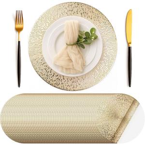 Geosar 100 Pcs Round Disposable Paper Placemats Bulk 13 Inch Disposable Charger Plates Mats Gold Decorative Placemats for Dinner Wedding Birthday Party Tableware Kitchen Banquet Table Setting