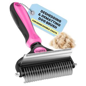 MalsiPree Dog Brush for Shedding - 2 in 1 Undercoat Rake Deshedding Tool for Medium to Large Double-Coated Dog Grooming - Pet Dematting Comb - Pet Deshedder (Pink)