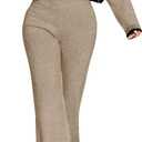 WDIRARA Women's Contrast Trim 2 Piece Outfit Button Down Crop Cardigan Wide Leg Pants Set Knit Outfits (Beige, M)
