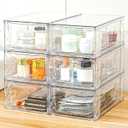 Plastic Drawers Storage, 6Pack Clear Stackable Storage Drawers, Acrylic Storage Bins with Drawers for Fridge Organizers, PlasticDrawers Stackable for Makeup Organizers Cosmetic Display, Medium