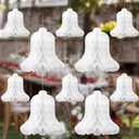 24 Pcs Paper Wedding Bells White Hanging Big Bridal Honeycomb Wedding Bells Decorations for Ceremony Parties Baby Showers Christmas Decorating Supplies, 7.9inch and 11.8inch