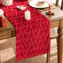 Artoid Mode Red Soft Plush Faux Fur Jacquard Heart Valentine's Day Table Runner, Seasonal Kitchen Dining Table Decoration for Home Party Decor 13x90 Inch