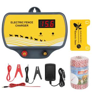 Electric Fence Charger 12V Input to 12KV Output, 2 Joule, 120 Acre Plug-in Electric Fence Energizer for Wildlife Control & Animal Intrusion Prevention Includes Warning Signs and Conductive Wire