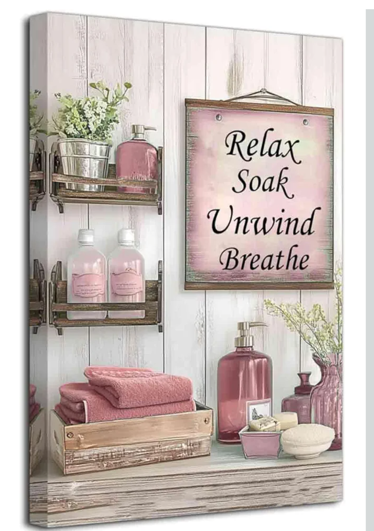 ZXHYWYM Pink Bathroom Wall Art Bathroom Pictures Rustic Farmhouse Sign Poster Towel Flower Bottles Painting Prints Toilet Laundry Powder Room Decor Framed (Pink, (12" x 18")).