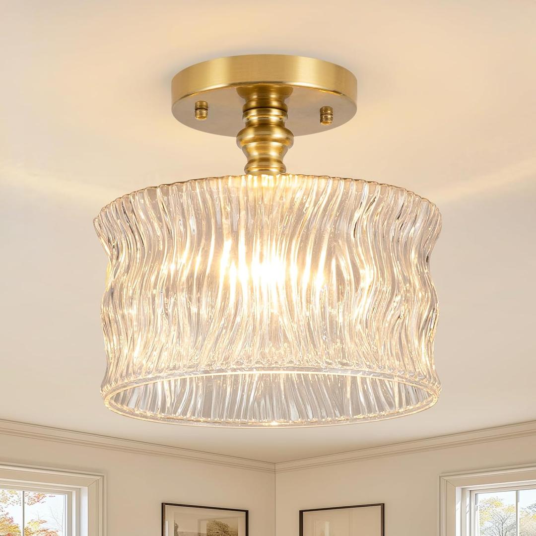 Semi Flush Mount Ceiling Light,Vintage Hallway Lights Fixture Ceiling 10.62" in Ceiling Lighting for Closet Hallway Kitchen Dining Room,E26 Base Bulb not Included (Striped Transparent)