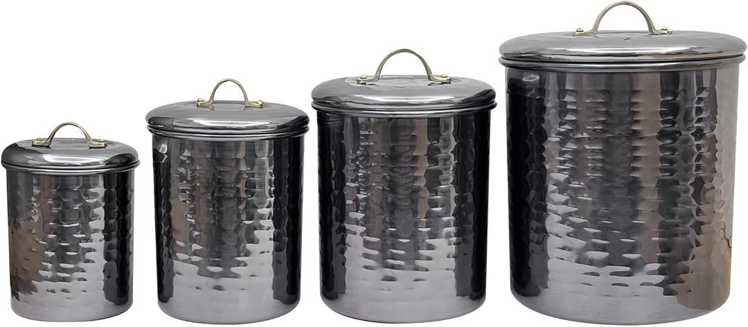 nu steel Set Of 4 Food storage Container Kitchen Hammered Canister with black nickel finish