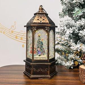 Snow Globe Christmas Lantern Decoration - USB Plug-in & Battery Operated Music can be Turned Off, Portable Creative Water Glitters Lighted Music Christmas Snow Globe Lantern for Christmas Decorations