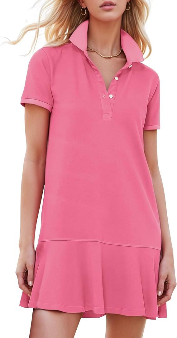 Kissonic Women's Polo Dress Short Sleeve V Neck Ruffle Hem Casual Summer Golf Tennis Mini Shirt Dresses M Kissonic Women's Polo Dress Short Sleeve V Neck Ruffle Hem Casual Summer Golf Tennis Mini Shirt Dresses M