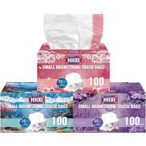 300Ct 4 Gallon Small Trash Bags, Garbage Bags, Scented Trash Bags, Odor Resistant with Drawstring, Blue Ocean & Lavender & Cherry Blossom