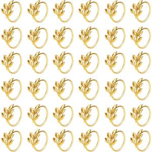 Set of 50 Leaf Napkin Rings Metal Gold Leaf Napkin Ring, Metal Napkin Rings Dinner Banquet Serviette Decor, Dinning Table Setting for Thanksgiving Christmas Halloween Holiday Wedding Party