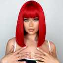 Colorful Queen Red Bob Wigs for Women 14 Inch Short Bob Wig with Bangs Yaki Straight Synthetic Wig Natural Looking for Daily Use Party Halloween and Cosplay