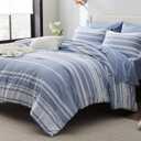 Bedsure Full Comforter Set 7 Pieces, Blue Striped Bedding Set for Full Size Bed Reversible, Cationic Dyeing Bed in a Bag with Comforter, Sheets, Pillowcases & Shams