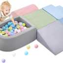 Climbing Toys for Toddlers , Foam Climbing Blocks with Ball Pit for Baby, 5-Piece Soft Toddlers Climbing Toy Indoor,Climbing Crawling Toys Soft Foam Blocks Activity Play Set(Balls not Included) (Blue/Grey)