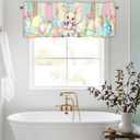 Easter Valances for Windows, Spring Easter Eggs Bunny Kitchen Short Curtains Wood Grain Farmhouse Window Treatment Rod Pocket Valance for Living Room Bedroom Bathroom 42 x 12 Inch (Lst-fhj01074)