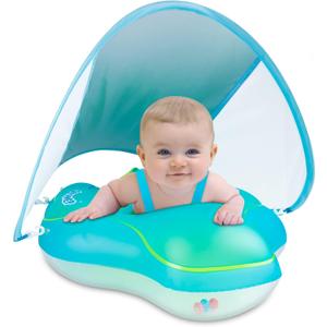 Baby Swimming Float Inflatable Baby Pool Float Ring Over for Age of 3-36 Months with Removable Sun Protection Canopy, Safety Bottom seat Support (L)