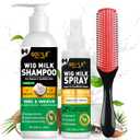 Wig Shampoo for Synthetic Wigs & Wig Milk Spray for Synthetic Hair, Detangle and Anti-Frizz, Hydrates & Moisturizes Synthetic Wig Shampoo, ConditionerDetangler 2 in 1 Moisturize Spray Detangler Brush