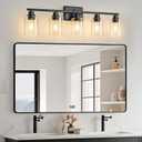 Unicozin Modern Bathroom Light Fixtures, 5 Light Vanity Lights Over Mirror, Black Wall Lamp with Clear Glass for Living Room Cabinet Bedroom Porch