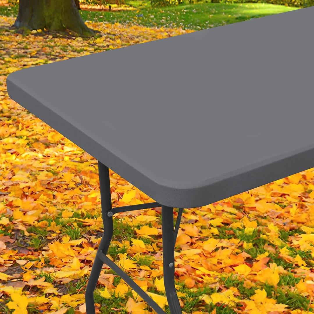 Spandex 8 Foot Rectangle Table Cloth, Elastic Fitted Tablecloths for Picnic, Stretch Washable Patio Table Cover for Outdoor, Camping, Banquet and Parties (Grey, 30"x96")