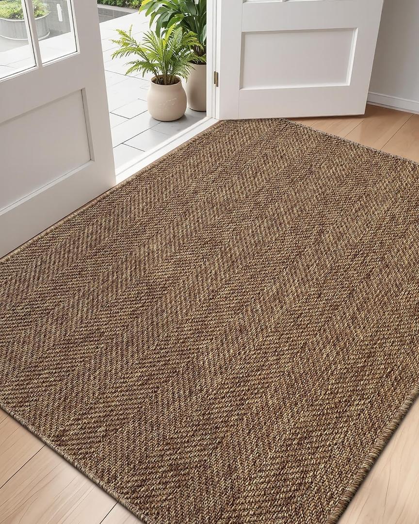 DEXI Dirt Trapper Door Mat, 31x60 Washable Doormat, Dirt Resistant and Absorbent, Easy Clean Low-Profile Floor Rugs for Entryway, Front Door, and Inside Entrance, Brown