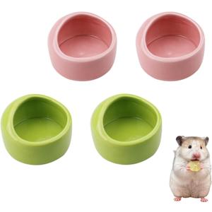 4Pack Ceramic Hamster Food Bowl, Hamsters Food Dish, Pet Foods Bowls for Squirrel, Hedgehog, Hamster Foods and Water Bowl Set, Hamsters Cage Accessories (Pink, Green)