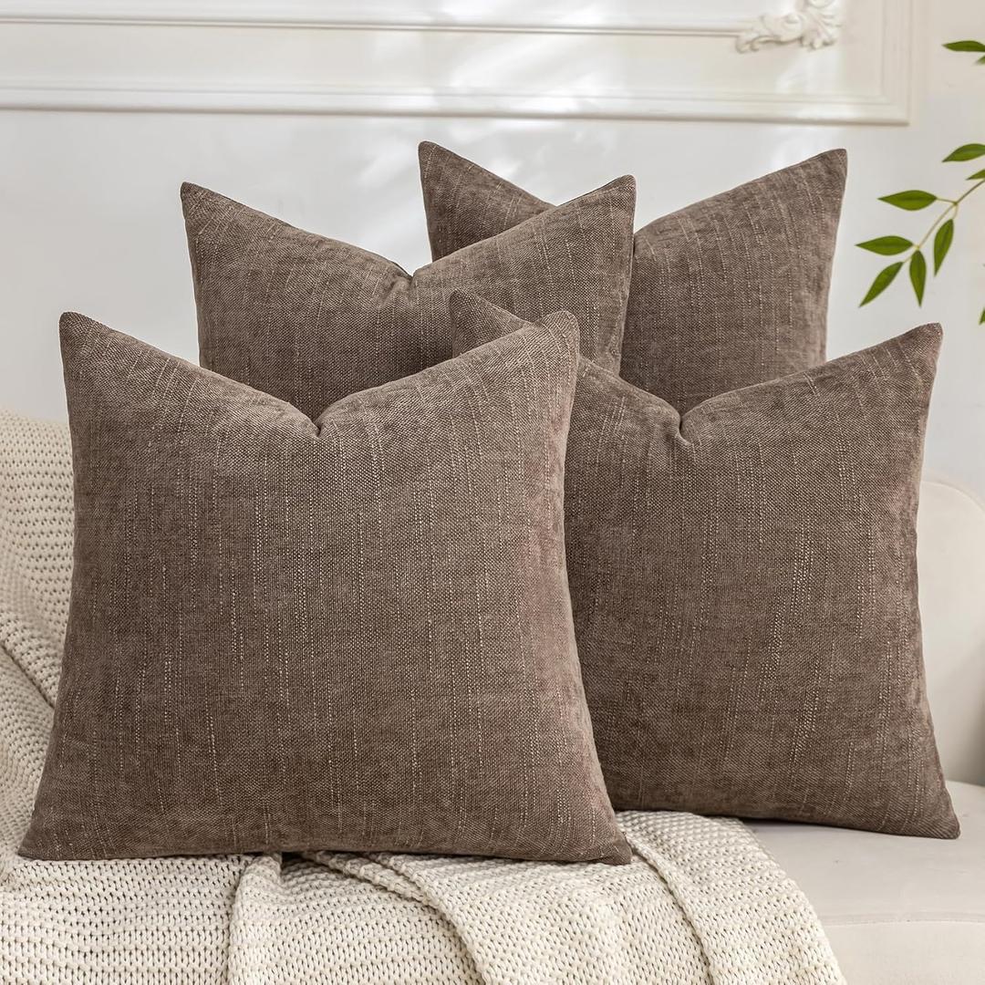 Set of 4 Soft Textured Decorative Throw Pillow Covers 18x18 Inch Cozy Farmhouse Cushion Cover Square Accent Pillow Cases for Bed Couch Sofa Living Room, Taupe Grey