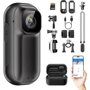 1080P 128GB WiFi Mini Action Camera  Wearable Body Cam with Charging Case, Thumb-Sized POV Camera, Portable, Mount Anywhere, Magnetic Lanyard, Sports Cam for Work, Travel, Pet Walk, Cycling