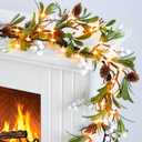 6.5FT Christmas Garland with Star Lights,Prelit Christmas Decorations,Lighted Garland with Battery Operated,Denser Realistic Olive Leaves Greenery Home Decor for Mantle Fireplace Table Indoor Outdoor