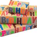 BIOBROWN Kraft Wrapping Paper Roll Colorful Text Happy Birthday Design Perfect for Birthday Holiday Wrap 17 inch X 33 feet