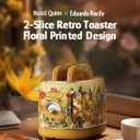Hazel Quinn X Eduardo Recife Collaboration 2-Slice Retro Toaster, 6 Browning Levels, 3 Functions-Defrost/Reheat/Cancel, Removable Crumb Tray for Easy to Clean, 1.5 Inches Extra Wide Slots