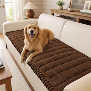 DecorUhome Fuzzy Pet Couch Cover for Dogs, Non-Slip Sofa Covers for 3 Cushion Couch, Soft Thick Furniture Couch Protector, Washable Sofa Slipcovers, Brown, 27.6" x 70.9"