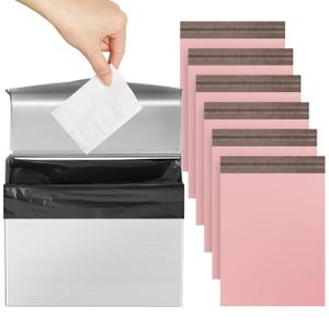 Tioncy 1 Pack Sanitary Napkin Disposal Receptacle with Feminine Hygiene Disposal Bag Stainless Steel Tampon Bin Trash Can Wall Mounted Waste Tampon Holder Feminine Hygiene Container (Silver)