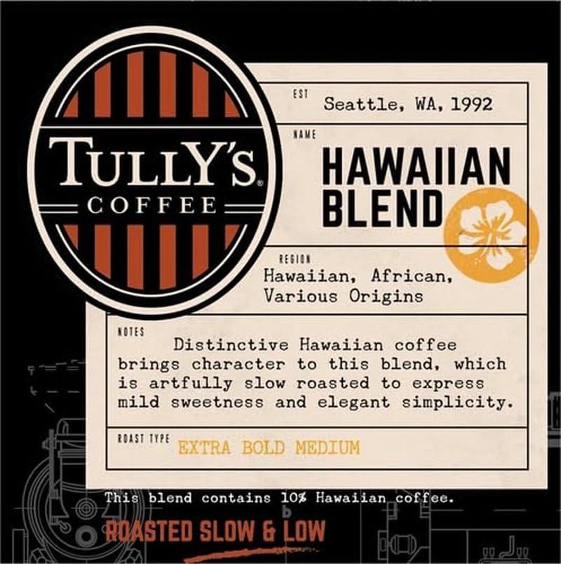 6 x Tully's Coffee Hawaiian Blend Coffee Keurig Single-Serve K-Cup Pods, Medium Roast, 10 Count (EXP 11/13/26)
