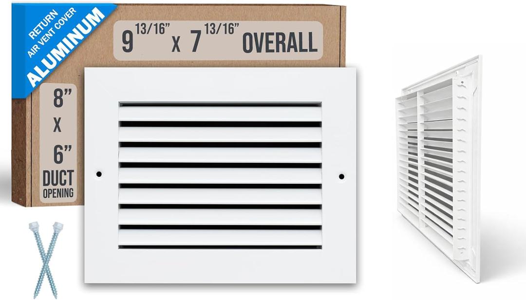 Fits 8x6 Duct Opening | Aluminum Return Air Grille by Handua | Vent Cover Grill for Sidewall and Ceiling | Rust Free | Durable Powder Coating | HVAC Cold Air Intake Grille | White