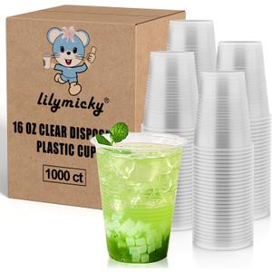 Lilymicky 1000 PACK 16 oz Clear Plastic Cups, Cold Disposable Party Drinking Cups for Parties, Picnic, BBQ & Events