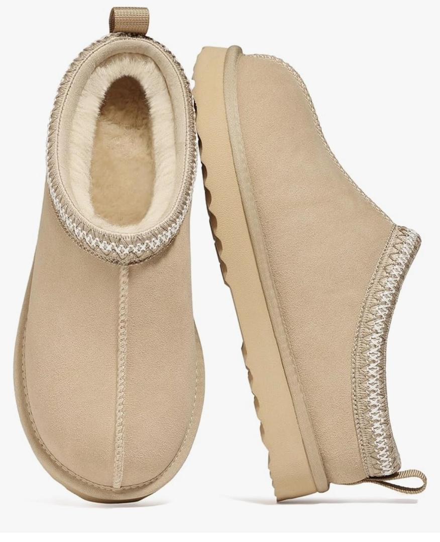 Genuine Suede Fuzzy Slippers for Women Winter Warm House Shoes Cozy Mini Boots for Indoor Outdoor, Size 40