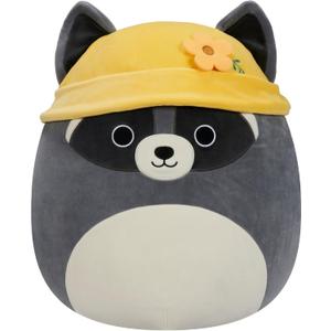 Squishmallows Original 14-Inch Rocky Grey Raccoon with Yellow Bucket Hat - Official Jazwares Large Plush