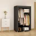 Portable Closet Wardrobe for Small Room, 35-Inch Clothing Organizer Storage Rack with 2 Clothes Hanging Rods and 4 Shelves, Non-Woven Fabric Cover, Black