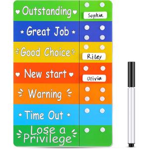 Geyee Colorful Behavior Chart for Multiple Kids Reward Incentive Behavior Chart with 12 Pieces Blank Movable Name Pieces Kids Board for Home School Classroom, 12.8 x 8.6 Inches
