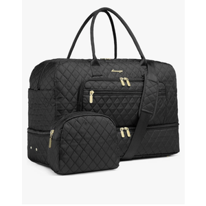 LUOCIP Large Women Travel Duffle Bag, Carry on Bag with Wet Toiletry Pocket for Overnight, Weekend, Yoga, Gym, Business Trips, Sport and Hospital, Black