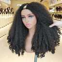 New Afro Curly V Part Wig Synthetic Braided Hair Texture with Unique Bouncy Curls in the End 20 Inch Soft Curly Full Hair V Part Wigs Synthetic for Black Women No Leave out Clip in Half Wig