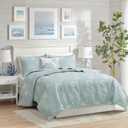 Harbor House Seaside Reversible Cotton Quilt Set Coastal Clam, Starfish, Coral Embroidery, All Season, Pre-Washed Coverlet Bedding Layer, Decorative Pillow, Full/Queen(90"x90") Seafoam 4 Piece