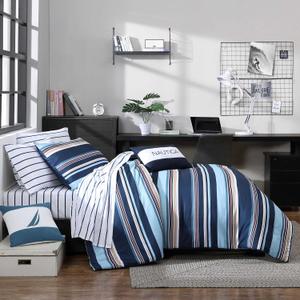 Nautica - Twin/Twin XL Comforter Set, Ultra Soft Bedding with a Woven Textured Feel, Medium Weight for Year Round Comfort, 4 Piece Bed Set with Matching Pillowcase & Bonus Throw Pillows (Colton Blue)
